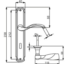 Dessin technique d''un ensemble de poignées de porte avec dimensions