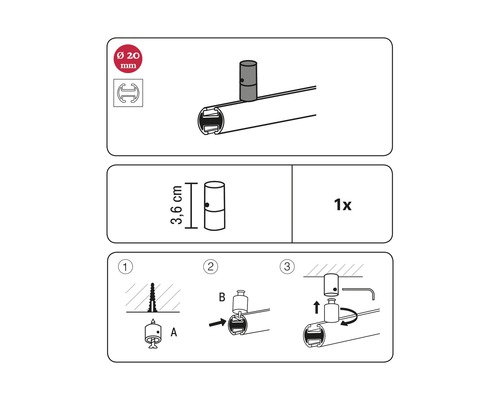 Anleitung zur Montage eines Zubehörteils mit einem Durchmesser von 20 Millimeter und einer Länge von 3,6 Zentimeter, Einzelstück