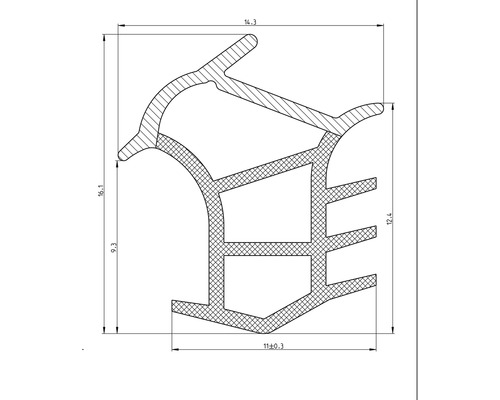 Technische Zeichnung eines Dichtungsprofils mit Maßangaben