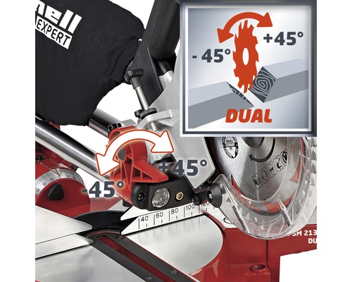 Scie à onglet avec une plage de pivotement de 45 degrés