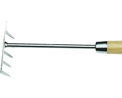 Handrechen mit Holzgriff und Edelstahlzinken für die Gartenarbeit