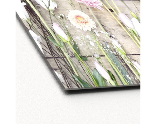 Fleurs décoratives sur image en verre acrylique sur bois