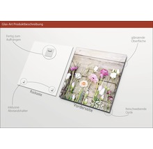 Image en verre avec motif floral, support mural et entretoises inclus