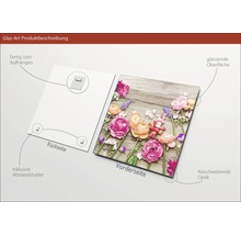 Image en verre avec motif floral sur aspect bois, fixation et entretoises incluses