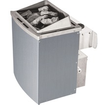Blockbohlensauna Karibu Svea inkl. 9 kW Ofen u.integr.Steuerung mit Dachkranz und Holztüre mit Isolierglas wärmegedämmt-thumb-5