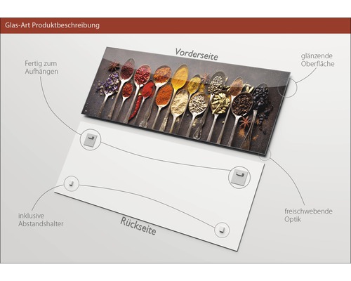 Glasbild mit Gewürzmotiv, inklusive Abstandshalter zur Aufhängung