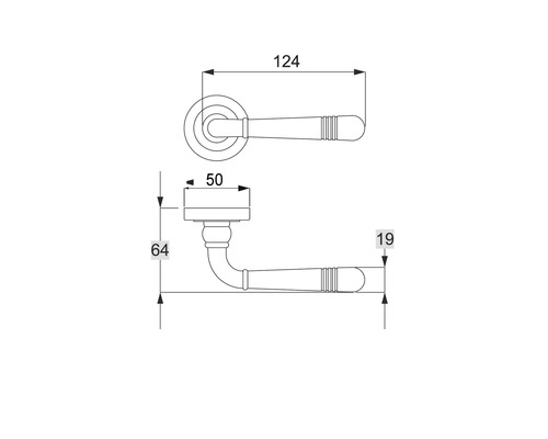 Schéma technique d''une poignée de porte avec dimensions