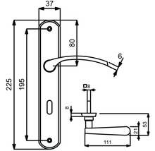 Schéma technique d''une poignée de porte avec dimensions