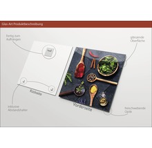 Tableau en verre avec herbes et épices, supports muraux inclus