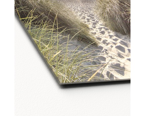 Image en verre acrylique avec motif de plage, paysage de dunes