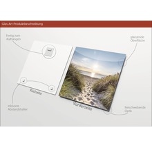 Description du produit Image en verre avec motif de plage, entretoises et dispositif de suspension inclus