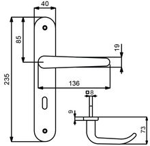 Schéma technique d''une poignée de porte avec dimensions