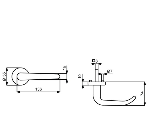 Dessin technique d''une garniture de poignée de porte avec indications de dimensions