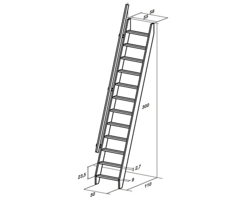 Illustration d''un escalier gain de place avec des mesures