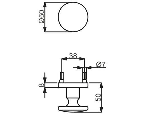 Dessin technique d''un bouton de meuble avec dimensions