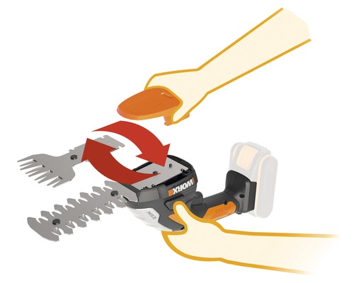 Illustration d''une cisaille à gazon sans fil avec lames interchangeables