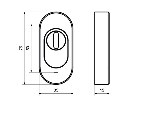Dessin technique d''une garniture de porte avec indications de dimensions.