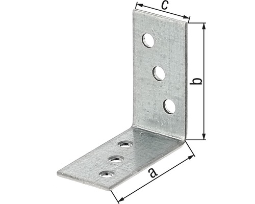 Winkelverbinder aus Metall mit Löchern und Größenangaben