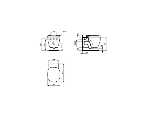 Schéma technique d''un WC suspendu avec dimensions