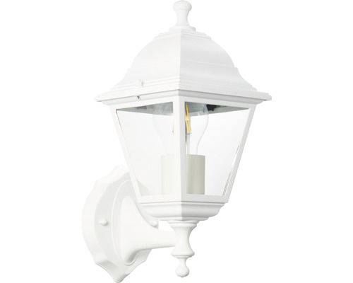 Weisse Wandleuchte im Laternenstil mit klarem Glas