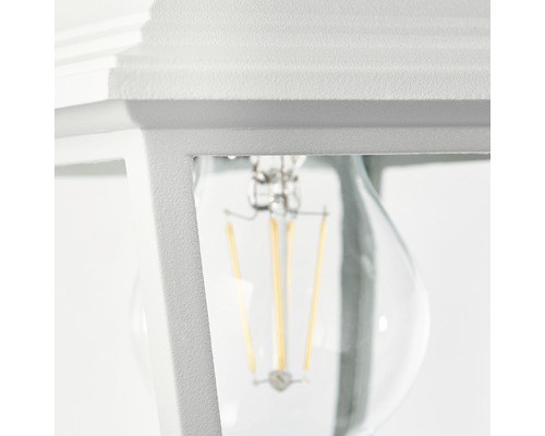 Gros plan d''un luminaire extérieur blanc avec une ampoule