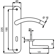Schéma technique d''une poignée de porte avec dimensions