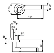 Schéma technique d''une poignée de porte avec dimensions