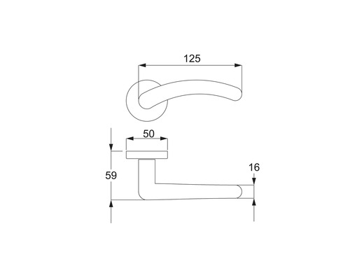Technische Zeichnung eines Türgriffs mit Maßangaben