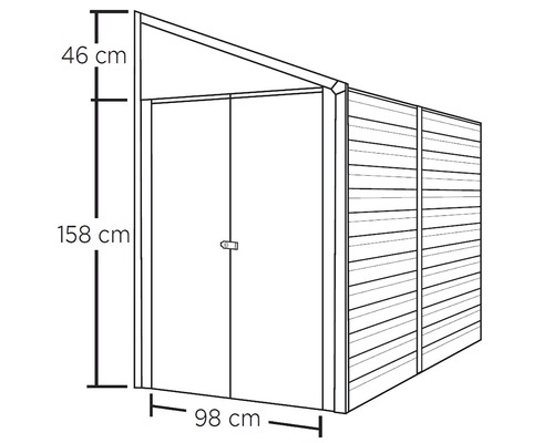 Technische Zeichnung eines Gerätehauses mit Maßangaben