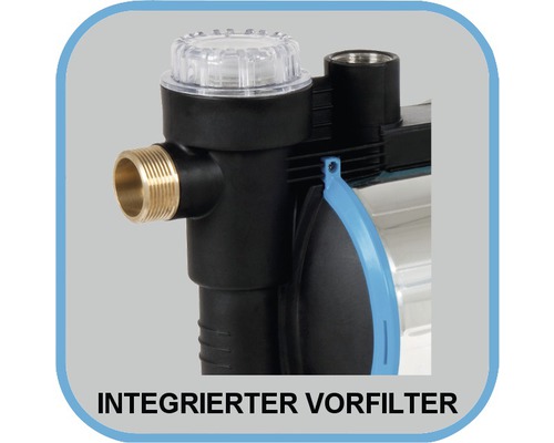 Detailaufnahme einer Wasserpumpe mit integriertem Vorfilter