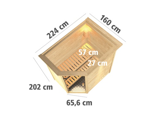 Ecksauna mit Maßangaben