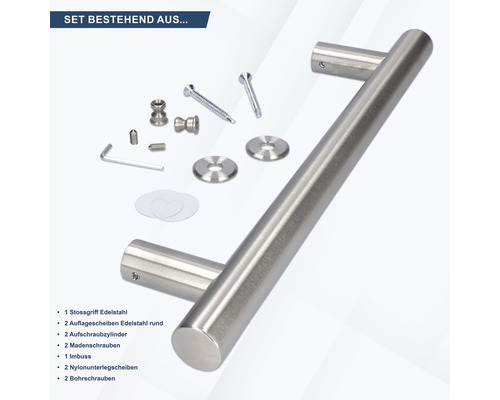 Edelstahl Stoßgriff Set mit Befestigungsmaterial