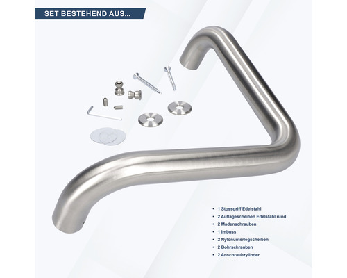 Edelstahl Stoßgriff Set mit Befestigungsmaterial