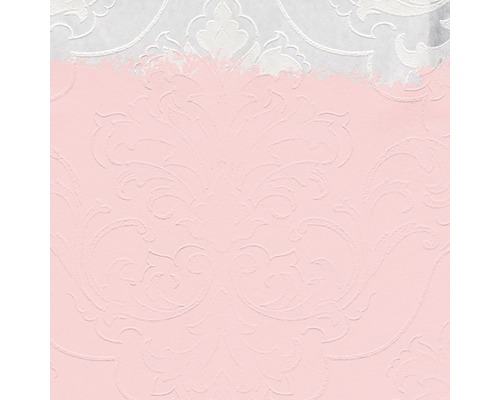 Papier peint avec motif floral, partiellement peint en rose