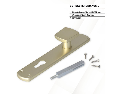 Haustürbeschlag Set mit Türschild, Vierkantstift und Schrauben