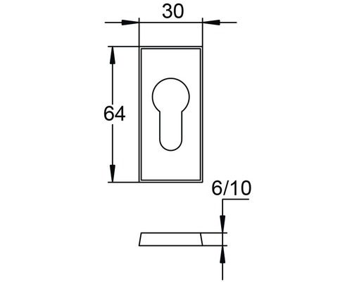 Technische Zeichnung eines Türbeschlags mit Maßangaben