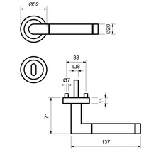 Schéma technique d''une poignée de porte avec dimensions