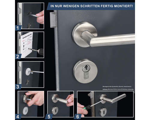 Montageanleitung für eine Türgarnitur mit Türgriff und Schließzylinder