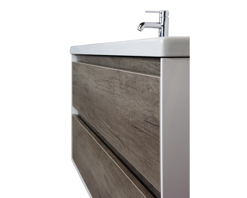 Meuble sous-lavabo avec deux tiroirs aspect bois