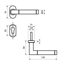 Demi-poignée Cork acier inoxydable/poli/satiné cylindre profilé pour portes d’entrée et d'appartement à droite-thumb-1