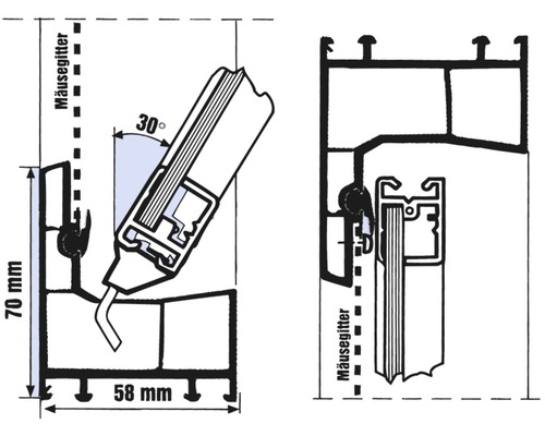 Dessin technique d''un profilé de fenêtre avec les dimensions et les détails de montage.