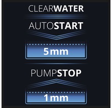 Image symbolique pour démarrage automatique en eau claire à 5 mm et arrêt de la pompe à 1 mm
