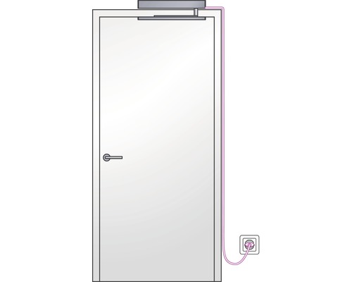 Tür mit elektrischem Türschließer und Steckdose