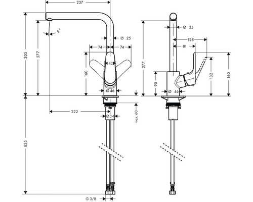 Dessin technique d''un robinet avec cotes