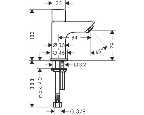 Schéma technique d''un robinet avec dimensions