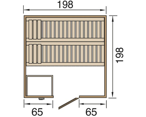 Plan d''une sauna avec les dimensions.