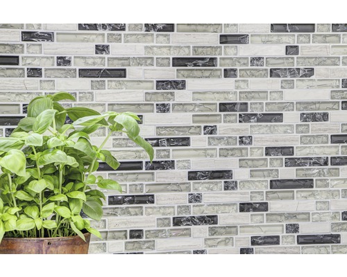 Mur de carreaux de mosaïque décoratifs avec plante en pot