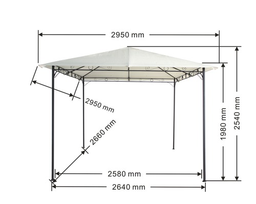 Abbildung eines Pavillons mit Maßangaben.