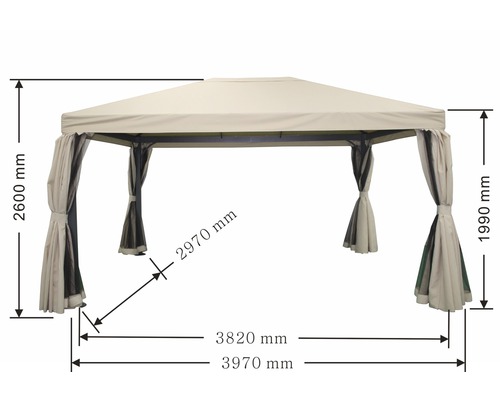 Pavillon avec rideaux et indications de taille