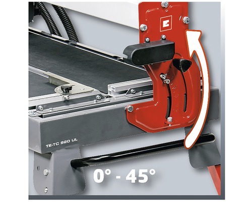 Vue détaillée d''une carreleuse avec réglage d''angle de 0 à 45 degrés